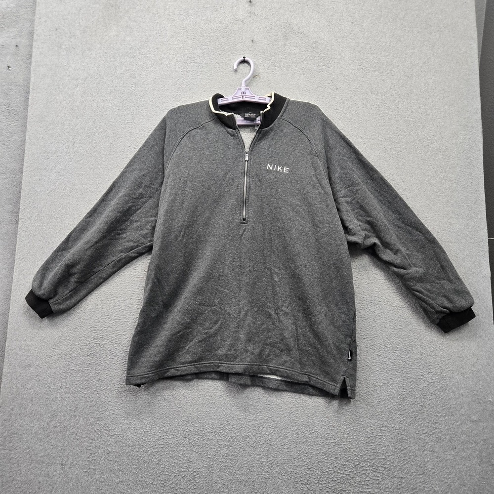 VINTAGE Nike Women Sweatshirt L Gray Logo Embroidered Fleece Activewear 1/2 Zip